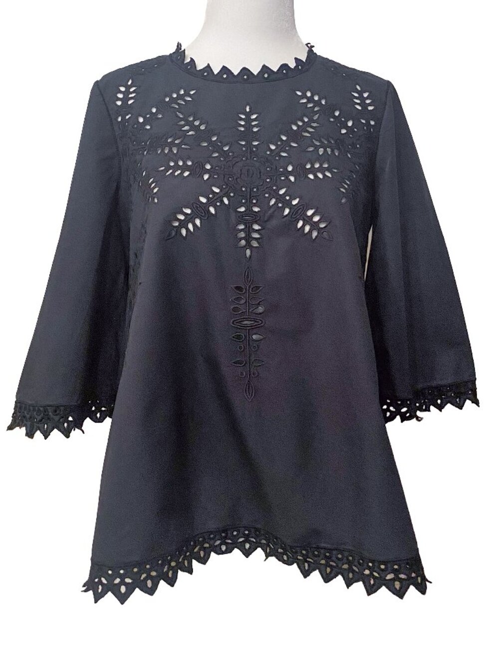 ISABEL MARANT ETOILE Dill Black Eyelet Embroidered Cotton Top Scalloped 36 US 4